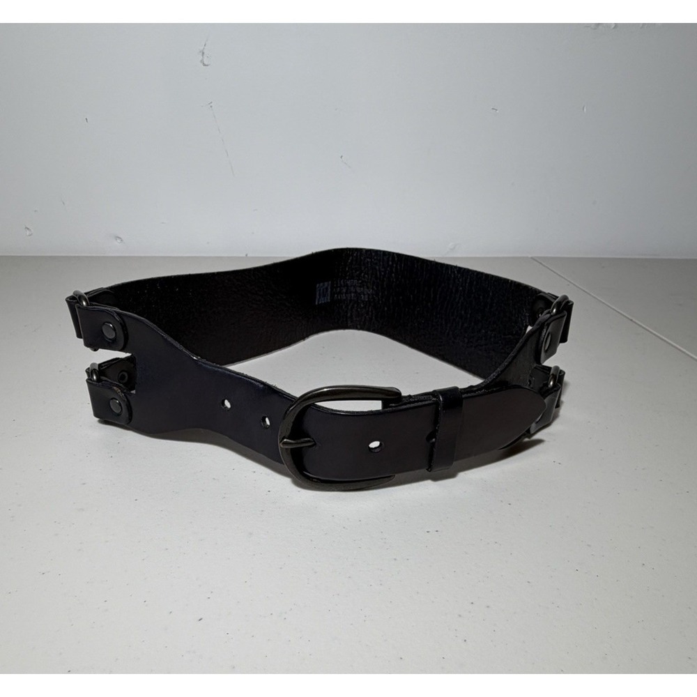 GAP Women's XS Black Leather Waist‎ Belt Double Strap Silver Buckle  Grunge
